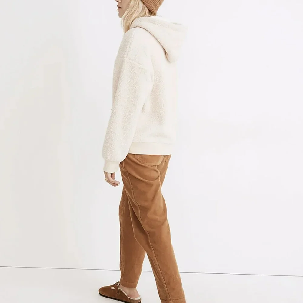 MADEWELL IVORY BROWN (RE)SOURCED FLEECE HOODED ZIP JACKET - Picture 4 of 5